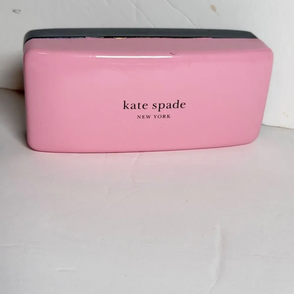 Kate Spade NY Pink Green Hard Eyeglass Case Sunglasses Holder Logo